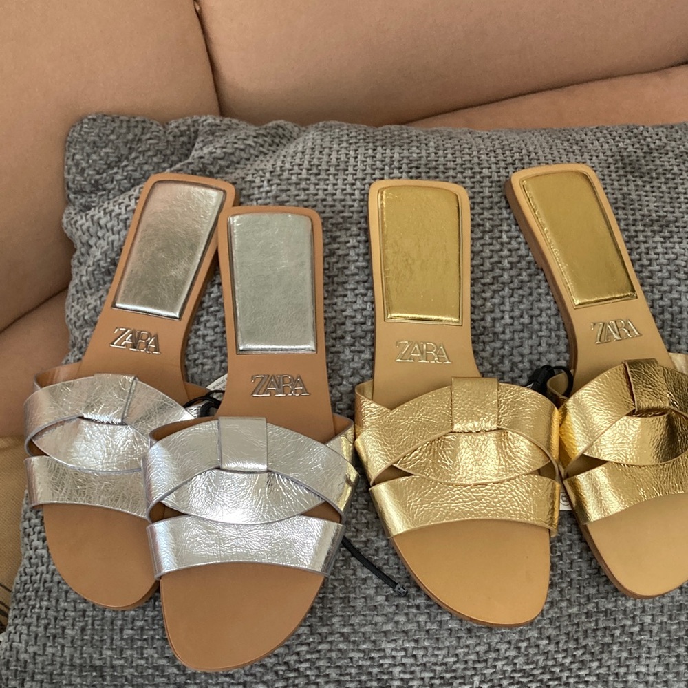 Zara Women's slide sandals Metallic Silver or Gold size 37